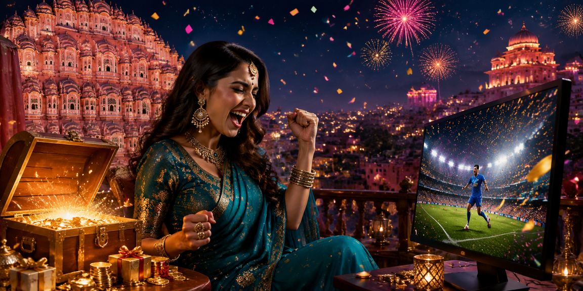 Indian woman using mobile casino app at sunset
